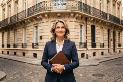 Agent immobilière devant les façades en pierre de taille de Bordeaux, représentant le marché immobilier bordelais