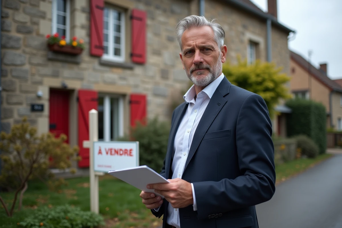 Agent immobilier devant une maison &agrave; vendre en Moselle lors d'une proc&eacute;dure de divorce