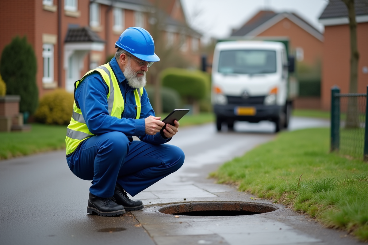 Ingénieur municipal en extérieur examine un rapport sur une tablette