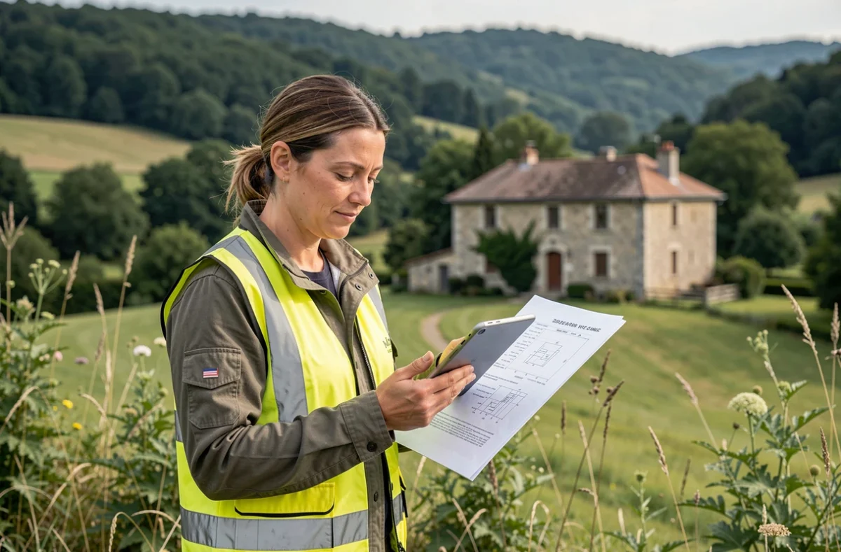Diagnostiqueur immobilier Ain Diag consultant un rapport technique dans le Bugey