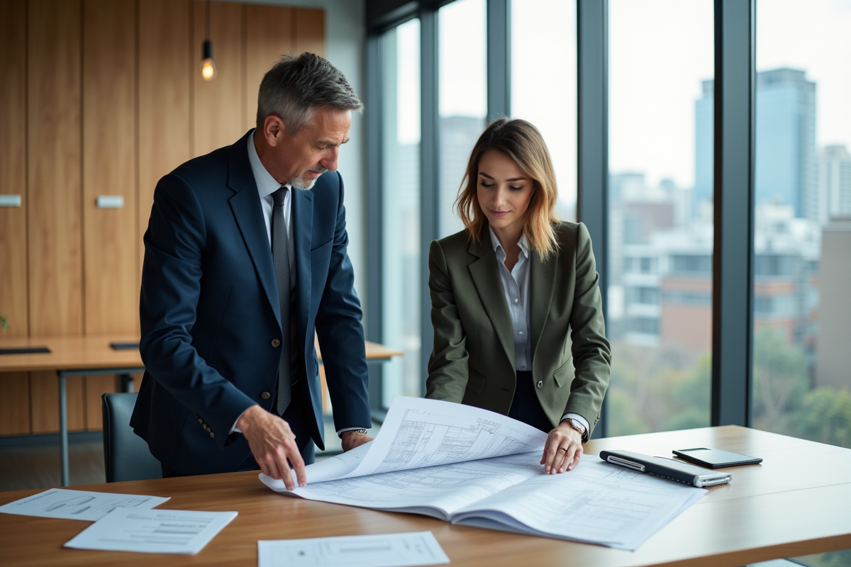 Architecte et consultante en énergie discutant dans un bureau moderne