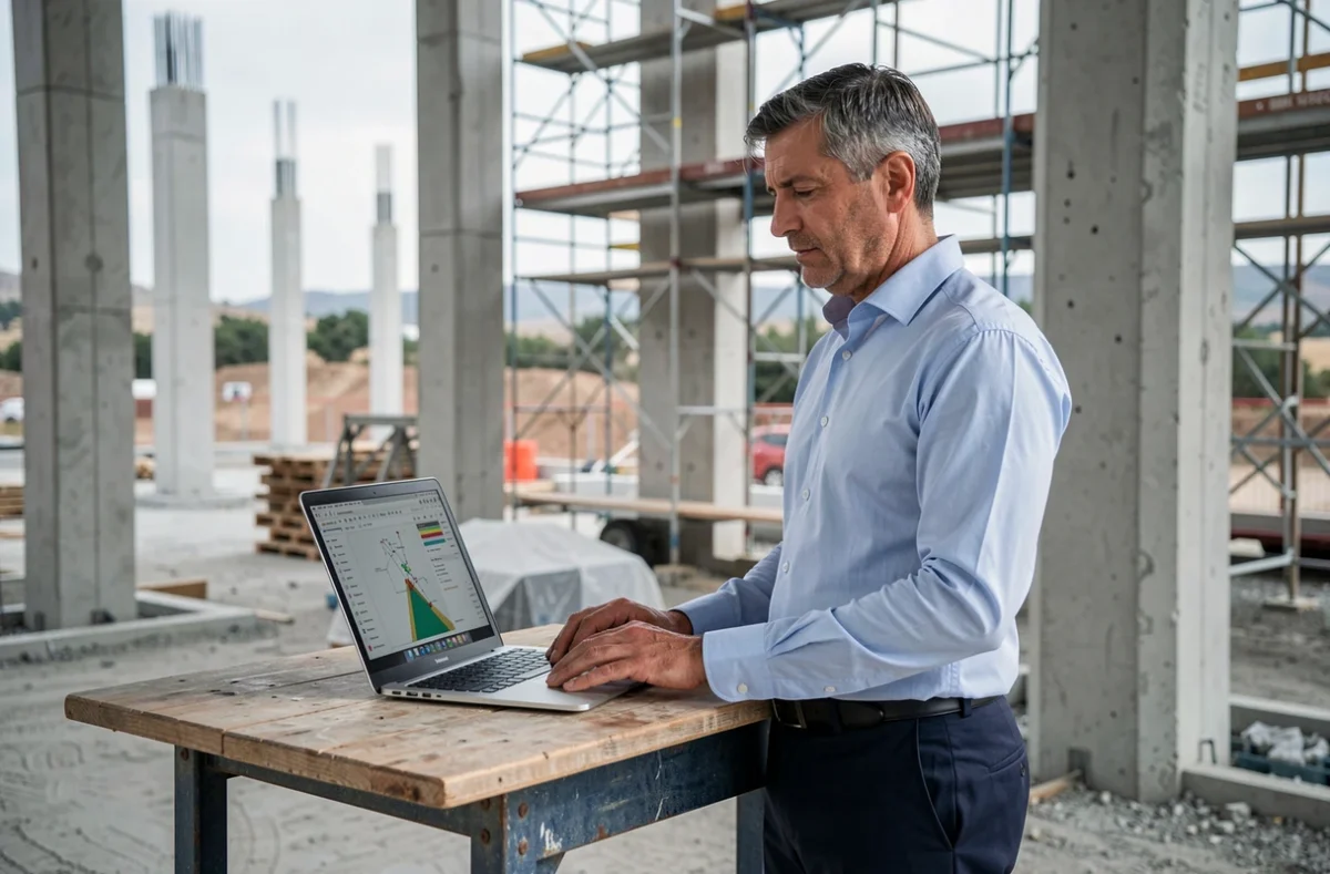 Consultant technique B4 Design and Engineering examinant des données de diagnostic sur chantier dans l'Ain