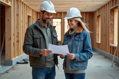 Couple en extérieur sur un chantier en construction