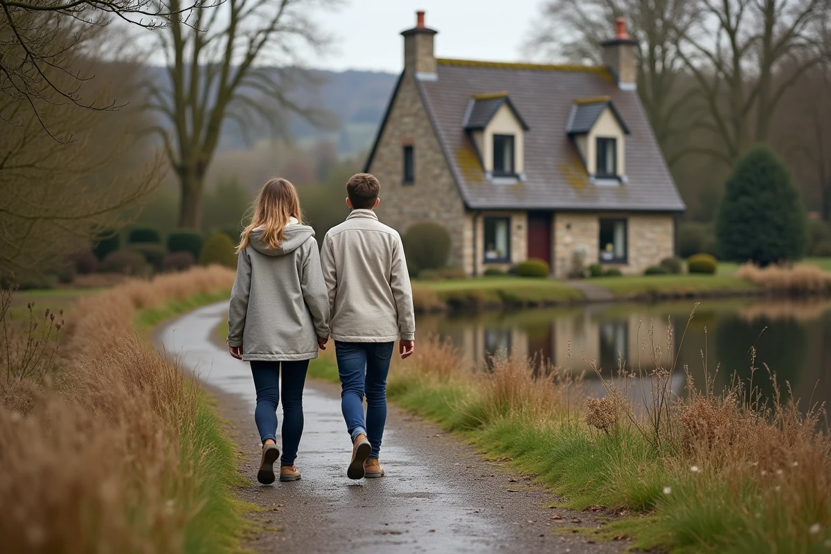 Jeune couple se promenant près d