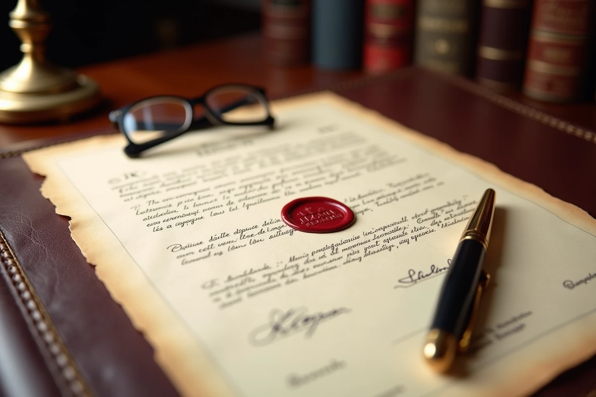 Gros plan sur un document notarié avec sceau et signature pour une donation partage à Limoges