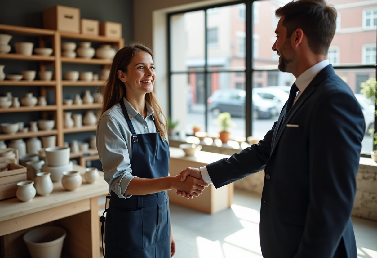 Jeune femme craftswoman souriante avec agent d