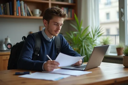 Jeune &eacute;tudiant international remplissant un formulaire de location