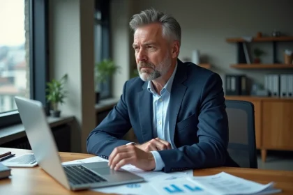 Expert immobilier en bureau analysant documents et donn&eacute;es