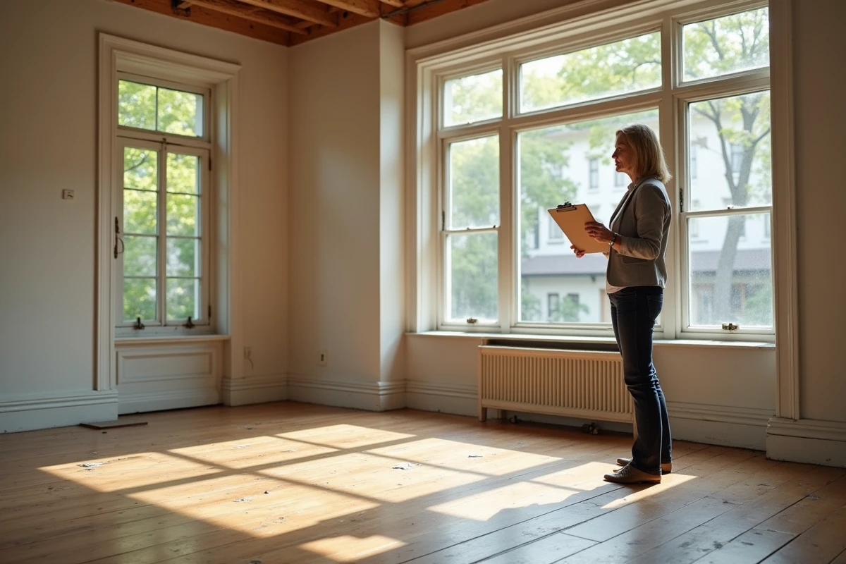 Femme mature dans une pièce avant renovation lumineuse