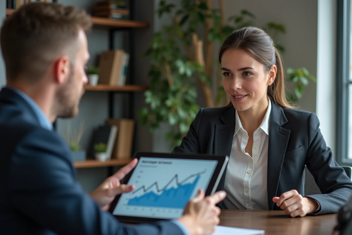 Femme discutant des taux mortgage avec un conseiller
