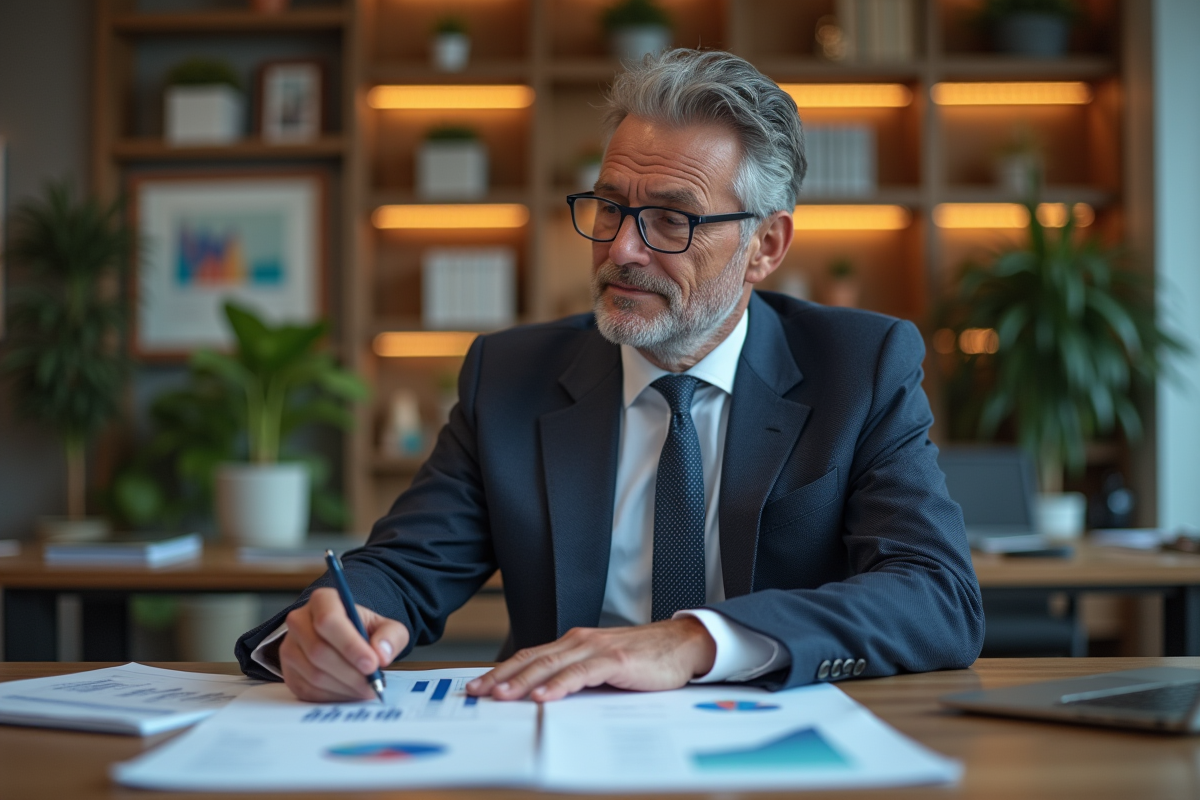 Homme d'affaires réfléchi dans un bureau moderne