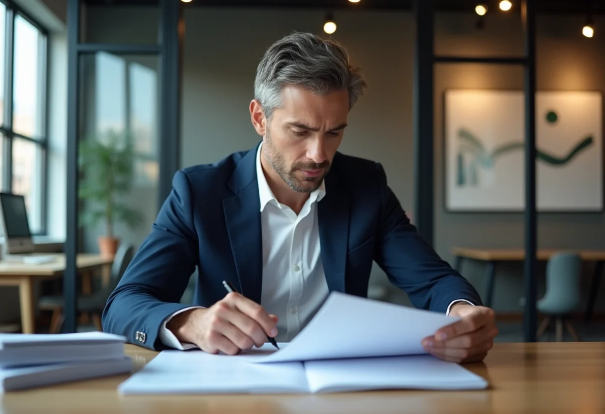 Homme daffaires en costume bleu dans un bureau moderne