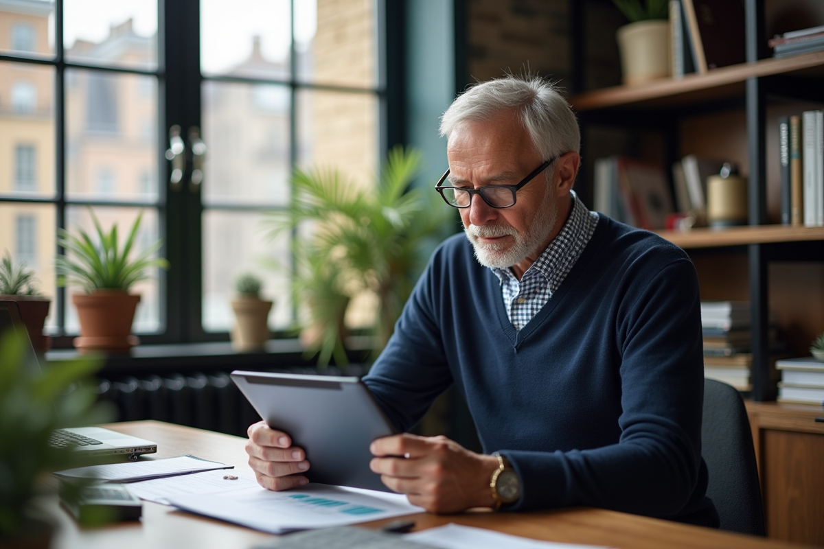 Homme d age moyen analysant un tableau financier