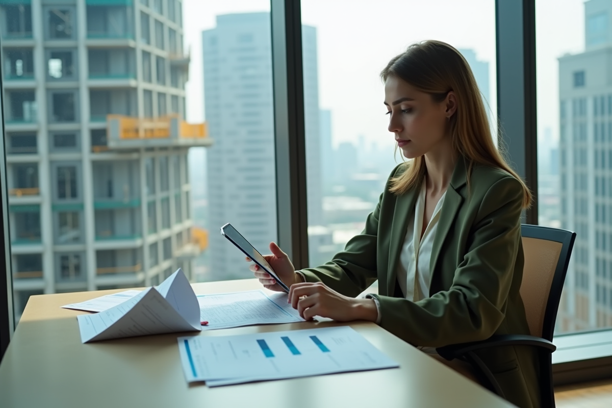 Jeune femme gestionnaire analysant données en bureau