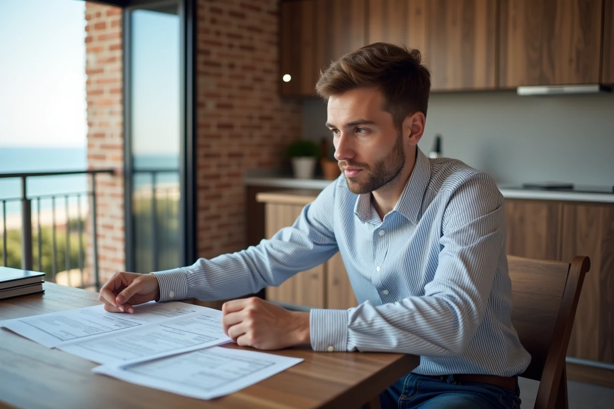 Jeune homme analysant des plans dans un intérieur lumineux