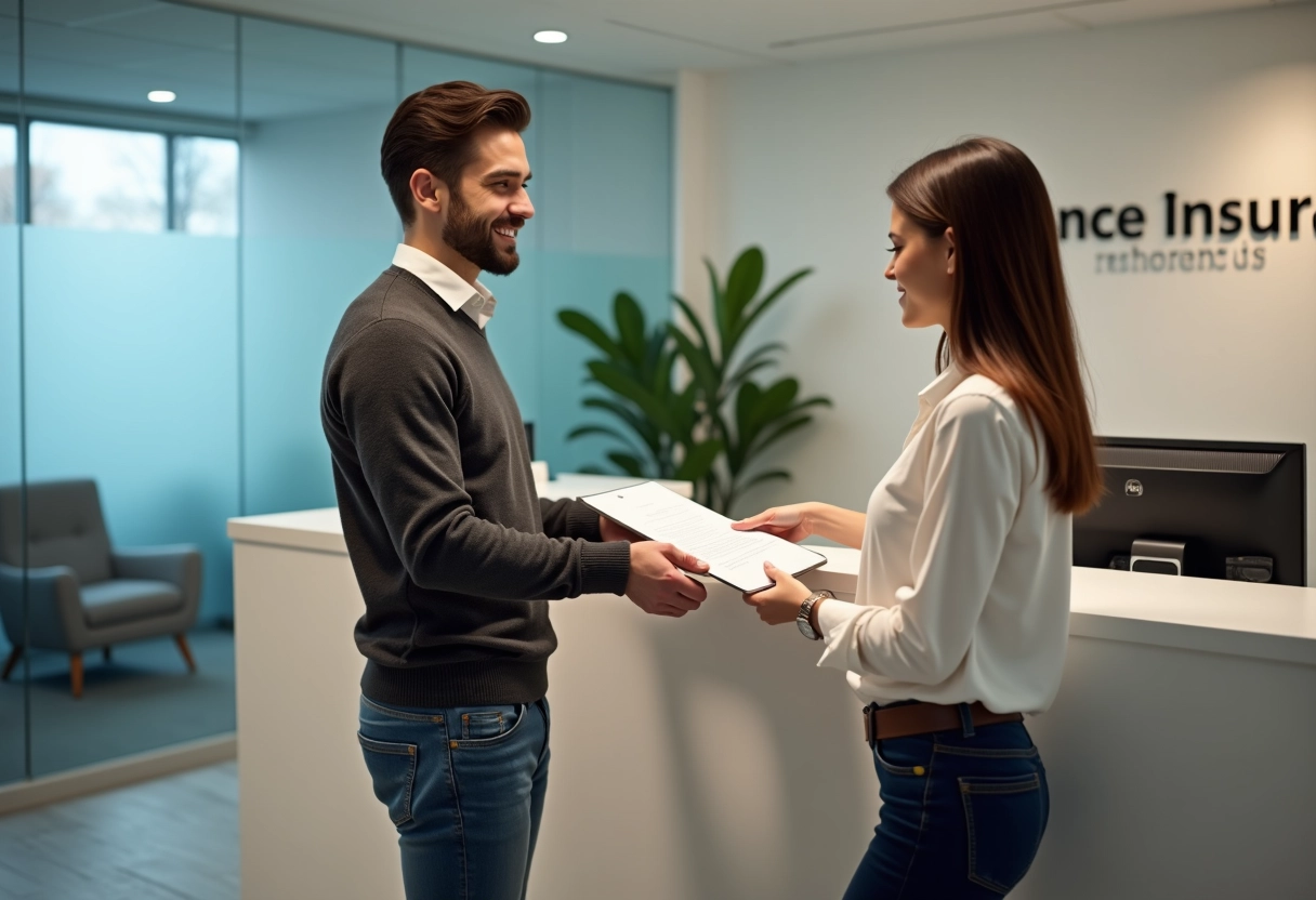 Jeune homme remettant un formulaire à la réception d