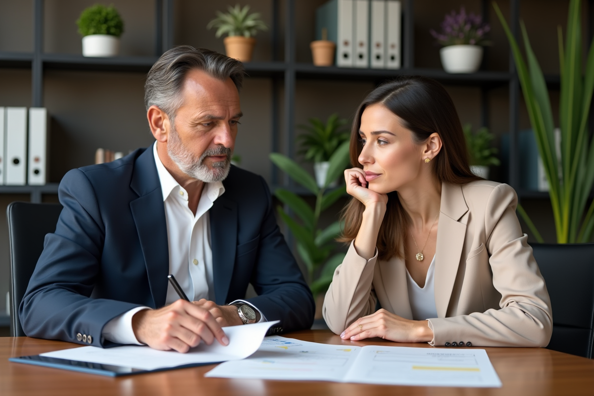 Deux professionnels en réunion dans un bureau moderne