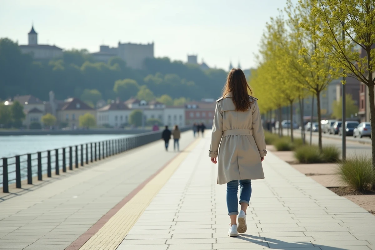 Promenade rénovée en bord de Doubs à Besançon avec vue sur la citadelle et les toits historiques